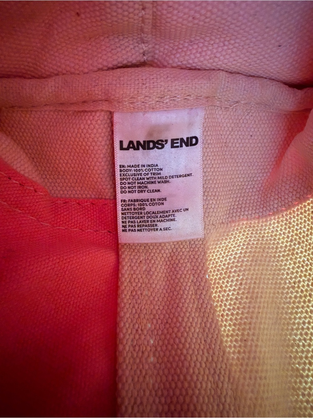 Lands' End Fresh Pink & Natural Small Canvas Tote Bag - Picture 7 of 11